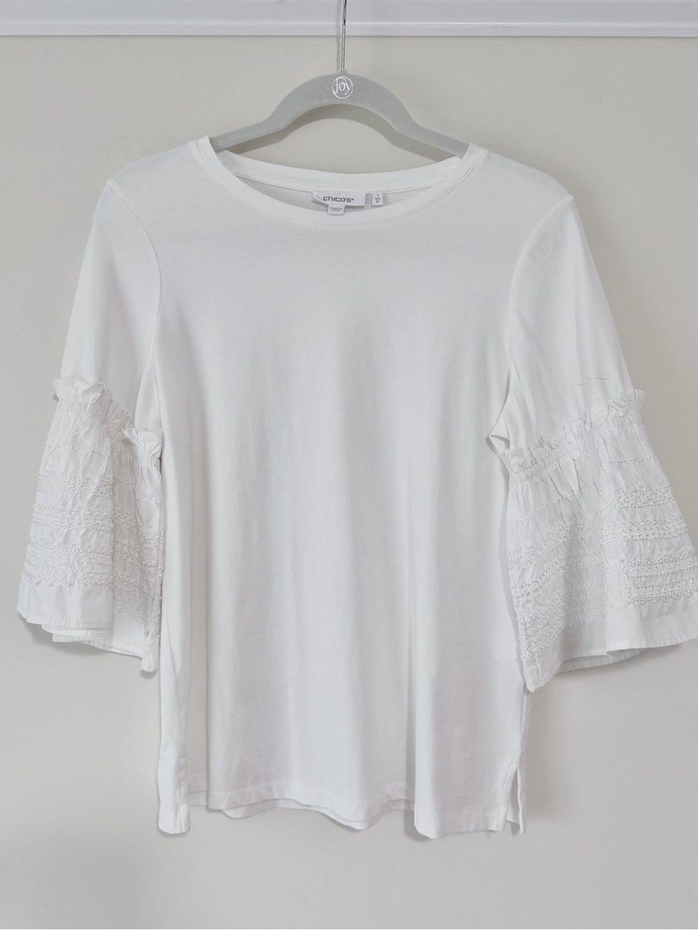 Chico's White Cotton Tee with Lace Bell Sleeves